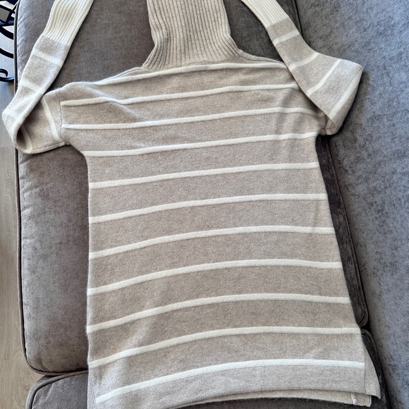 Adrienne Vittadini 2ply Cashmere Striped Turtleneck Sweater Classic Quiet Luxury - Picture 3 of 9